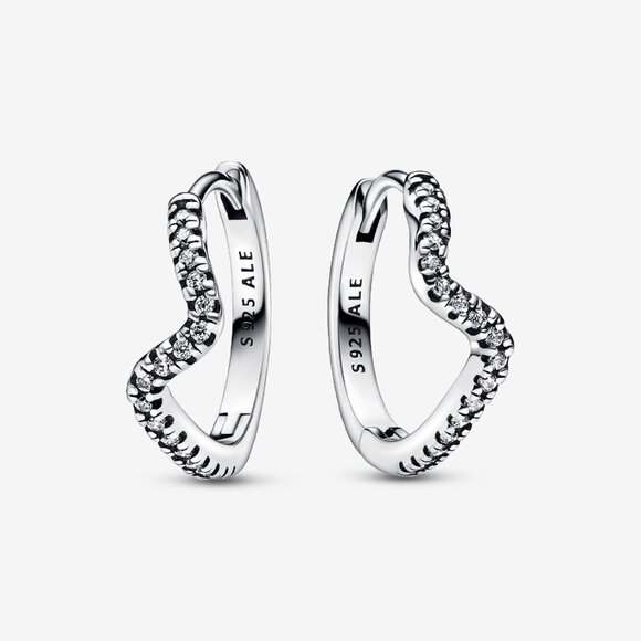 Pandora Sparkling Wave Hoop Earrings - Picture 1 of 6